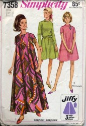 7358 SIMPLICITY 1967 JIFFY TENT CAFTAN DRESS LENGTHS PATTERN 10 31"B